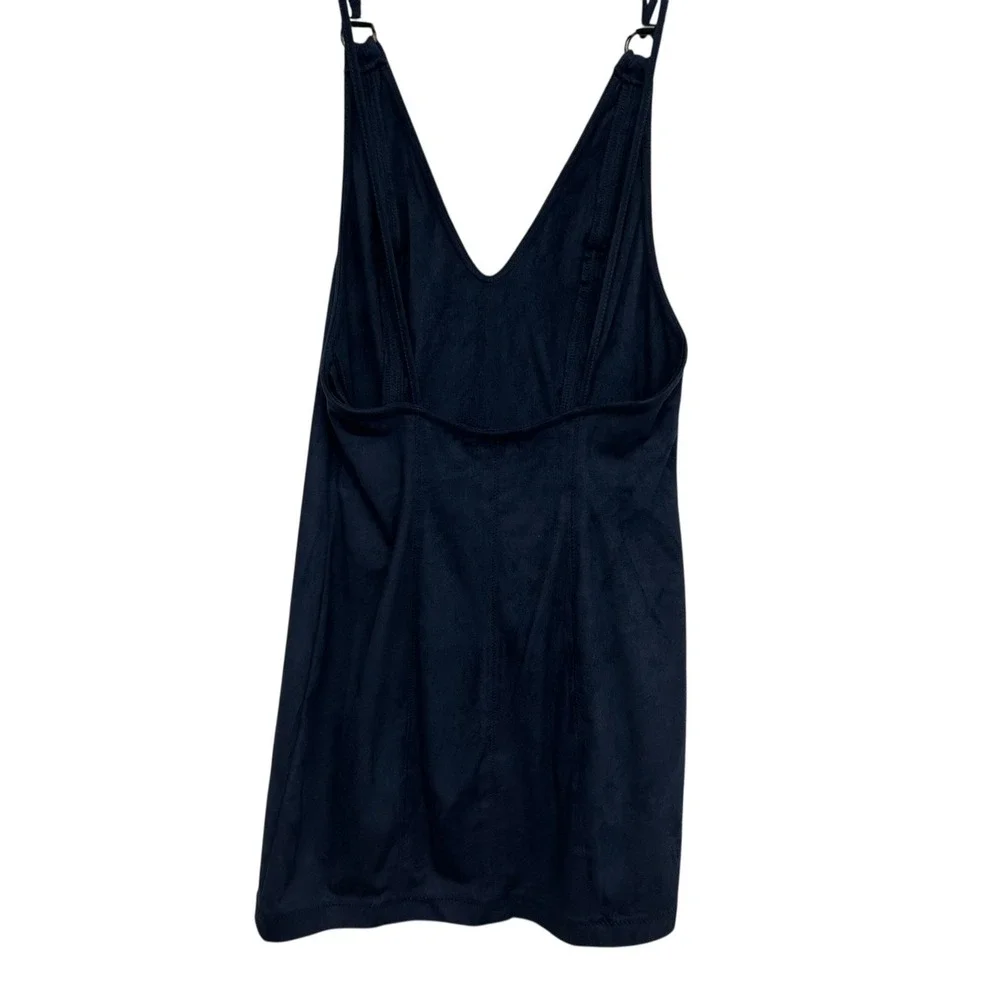 Free People Faux Suede‎ Navy Blue Bodycon Mini Dress S Strappy Y2K Sexy